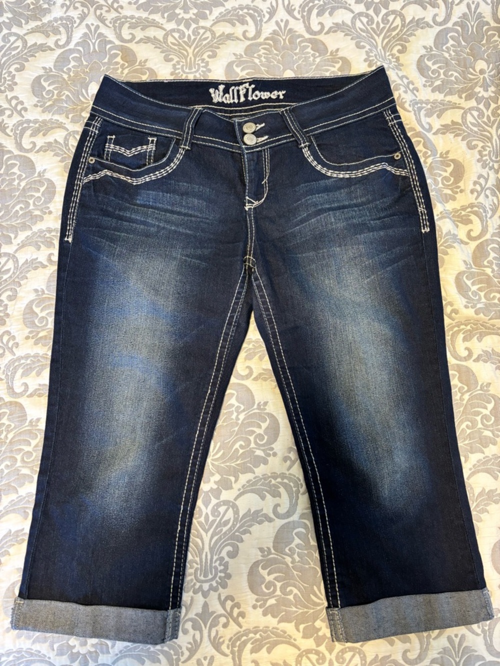 Wallflower Dark Blue Cropped Jeans with White Contrast Stitching